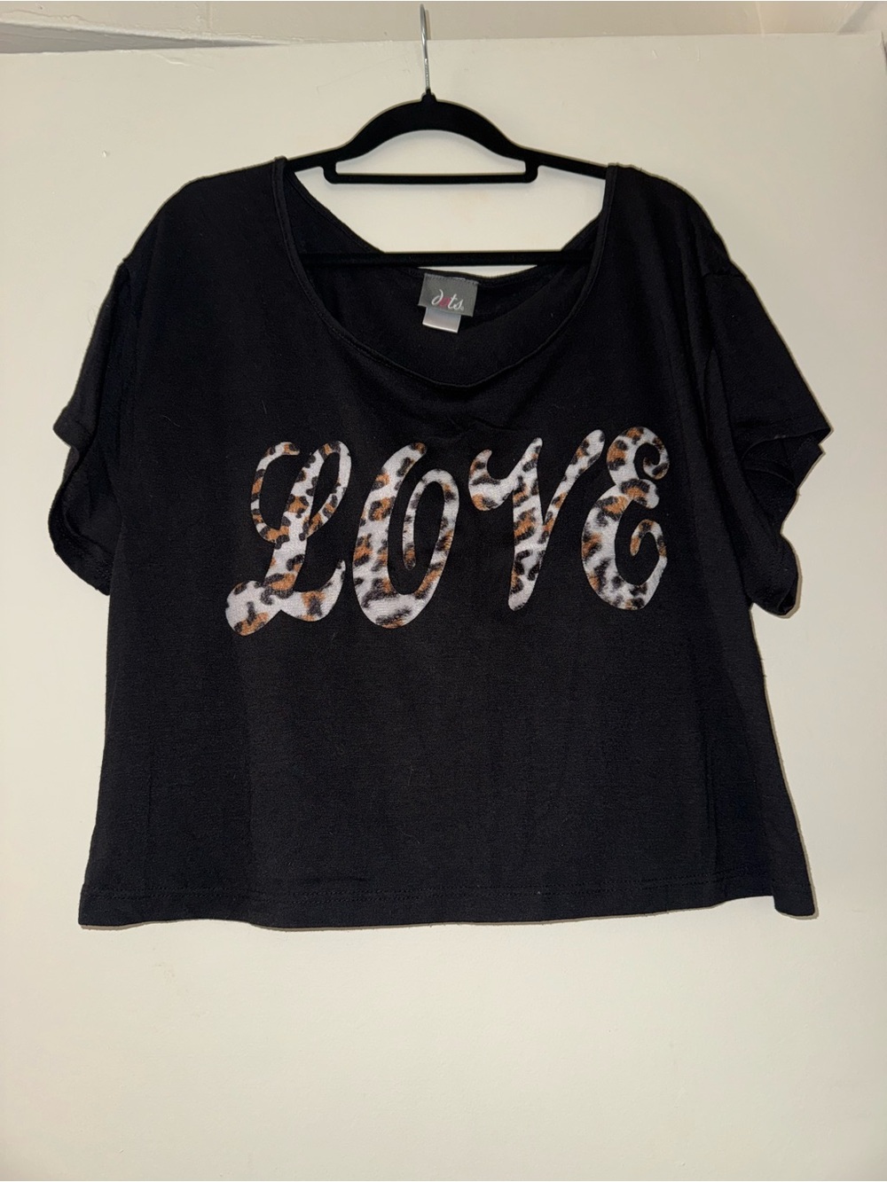 Dots LOVE Leopard Print Cutout Back Black Top Size Large